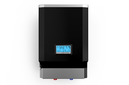 Electric black boiler, water heater isolated on white backgroundの写真素材