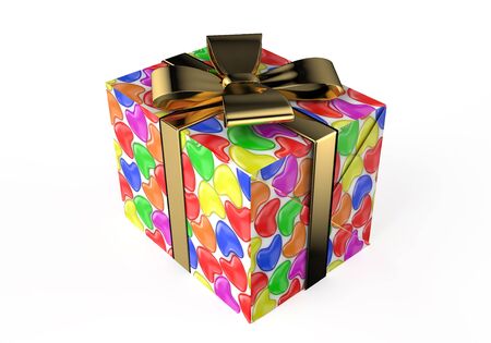 Gift box with  colored hearts isolated on white backgroundの写真素材