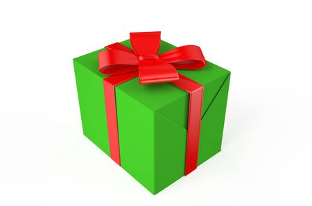 Gift green box isolated on white backgroundの写真素材
