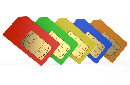 Group of color SIM cards isolated on white backgroundの写真素材