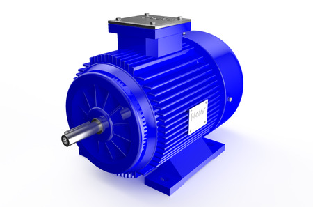 Industrial blue electric motor  isolated on white backgroundの写真素材
