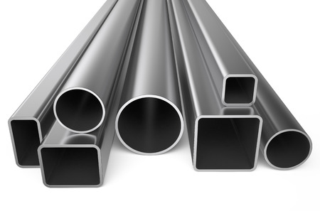 rolled metal, assortment of square pipes isolated on white background rolled metal, assortment of square pipes isolated on white background