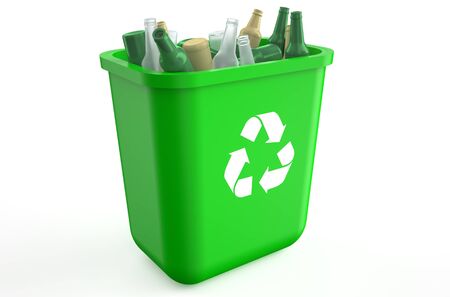 recycling container with glass bottles isolated on  white backgroundの写真素材