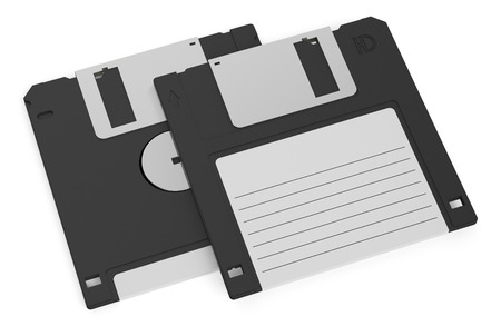 black floppy disks isolated on white backgroundの写真素材