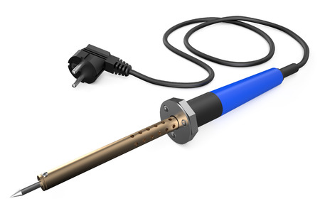 Soldering iron with blue handle isolated on white backgroundの写真素材