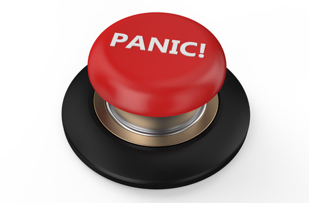 Red panic button isolated on white backgroundの写真素材