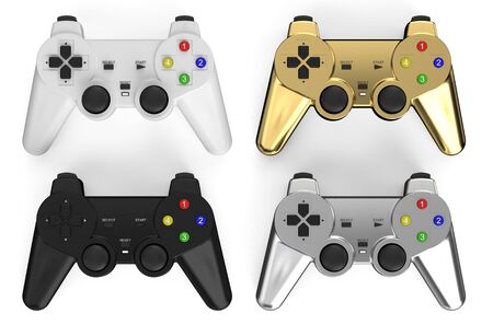 set of colored gamepads  isolated on white background