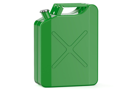 green jerry can with gasoline isolated on white backgroundの写真素材