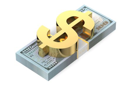 pack of dollars with dollar symbol  isolated on white background