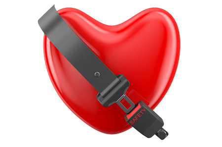 safety heart concept, heart with safety belt isolated on white backgroundの写真素材