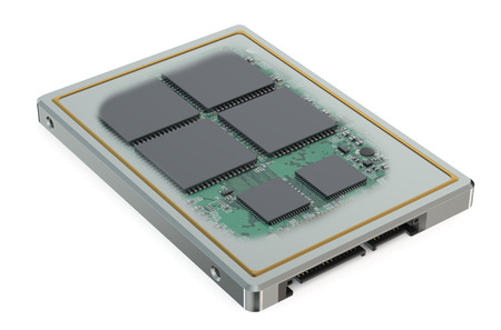 Solid state drive SSD Circuit Board of an SSD isolated on white background