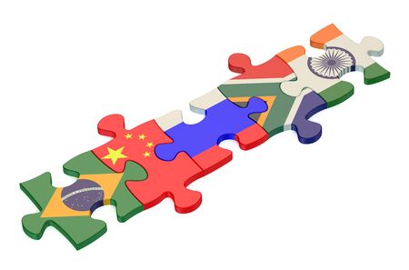 BRICS summit concept with puzzle isolated on white backgroundの写真素材