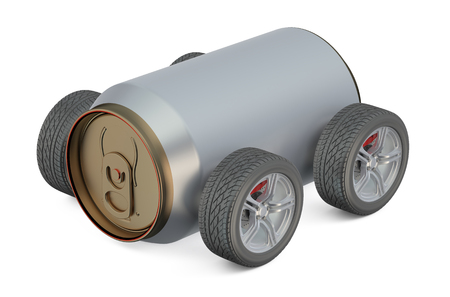 delivery drinks concept, metallic can on wheelsの写真素材