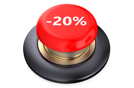 20 percent discount Red button isolated on white backgroundの写真素材