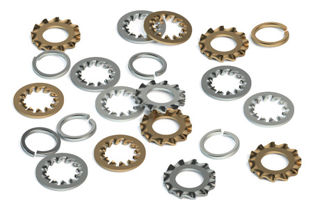 set of washers isolated on white backgroundの写真素材