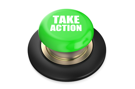 Take Action red push-button  isolated on white backgroundの写真素材