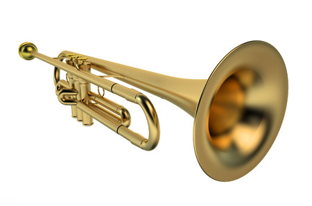 Trumpet closeup isolated on white backgroundの写真素材