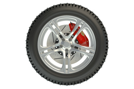 winter automotive tire isolated on white backgroundの写真素材