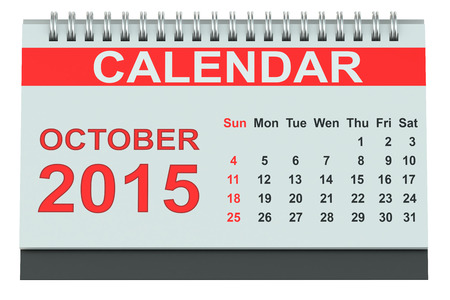 October 2015, desk calendar isolated on white backgroundの写真素材
