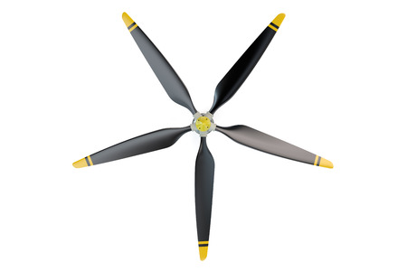 Airplane propeller with 5 blades isolated on white background