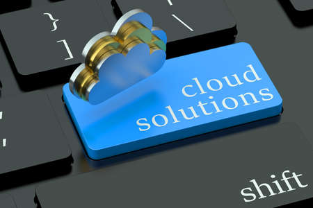 Cloud solutions on blue keyboard buttonの写真素材