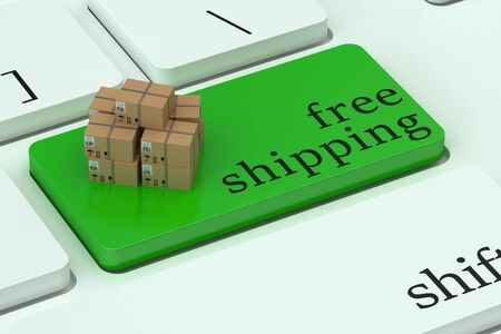 Free Shipping concept on green keyboard buttonの写真素材