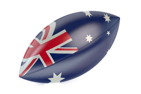 Rugby Ball with flag of Australia isolated on white backgroundの写真素材