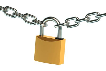 padlock and chain isolated on white backgroundの写真素材