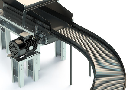 Empty roller conveyor isolated on white backgroundの写真素材