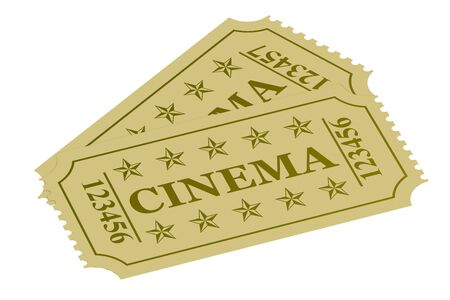 two cinema tickets isolated on white backgroundの写真素材