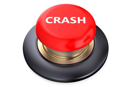 Crash red push button isolated on white backgroundの写真素材