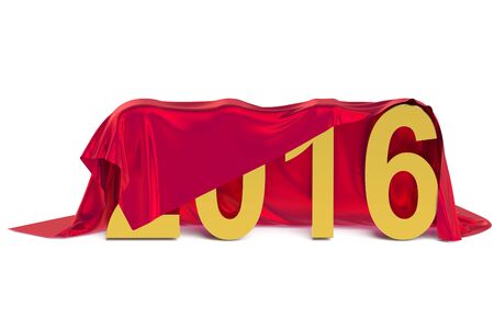 2016 concept with red fabric isolated on white background