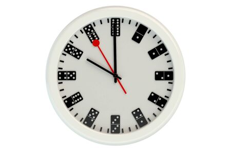 Wall clock with dial of dominoes isolated on white background
