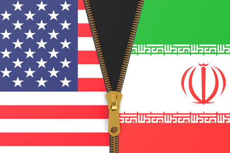 Flags of Iran and USA, political conceptの写真素材