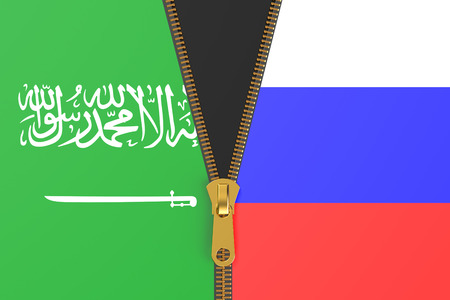 Flags of Saudi Arabia and Russia, political conceptの写真素材