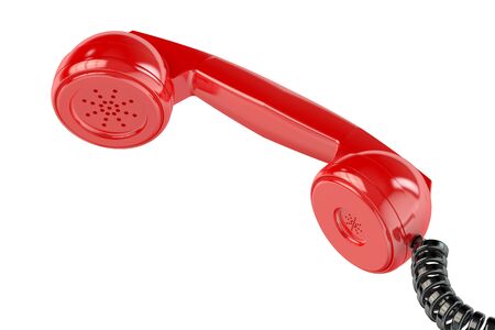 Red telephone receiver isolated on white backgroundの写真素材