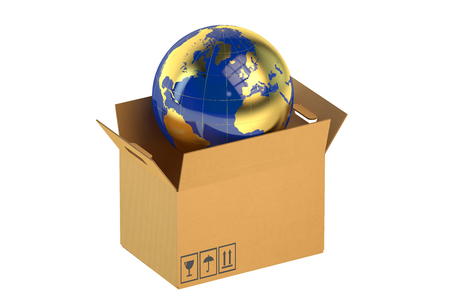 Global cargo shipping concept isolated on white backgroundの写真素材