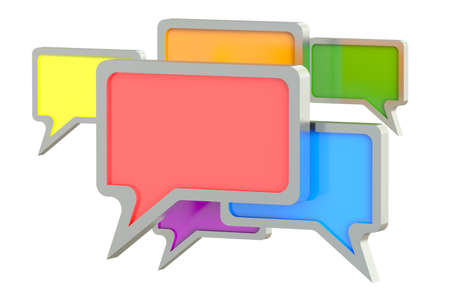 empty colored speech bubbles isolated on white backgroundの写真素材