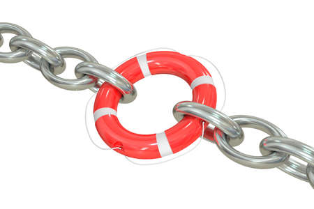 Chain with lifebuoy, business concept isolated on white background