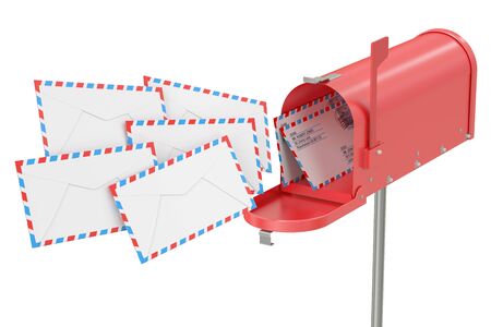 Mailbox with envelopes, 3D rendering isolated on white backgroundの写真素材