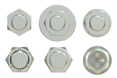bolt, nut and washer , 3D rendering isolated on white backgroundの写真素材