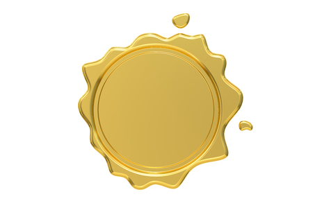Golden Wax Seal, 3D rendering isolated on white backgroundの写真素材
