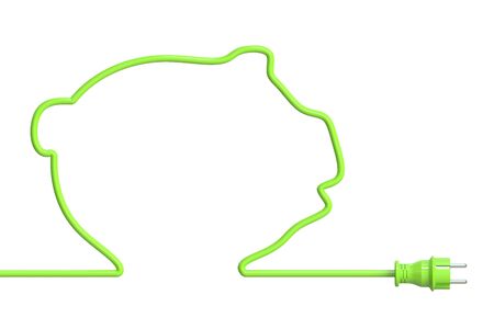 Green power plug - piggy bank, 3D renderingの写真素材