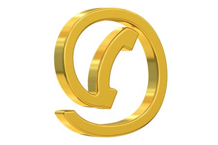 contact us golden symbol, 3D rendering  isolated on white backgroundの写真素材