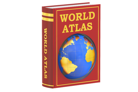 world atlas book concept, 3D rendering isolated on white backgroundの写真素材