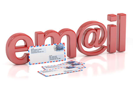 E-mail concept, 3D rendering isolated on white backgroundの写真素材