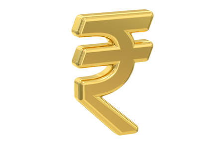 Indian rupee symbol, 3D rendering isolated on white backgroundの写真素材