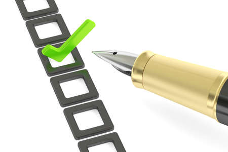 Checklist and fountain pen, 3D rendering