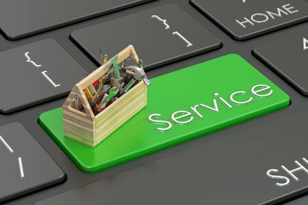 Service concept on keyboard, 3D rendering