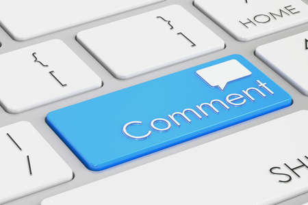 Comment blue keyboard button, 3D rendering